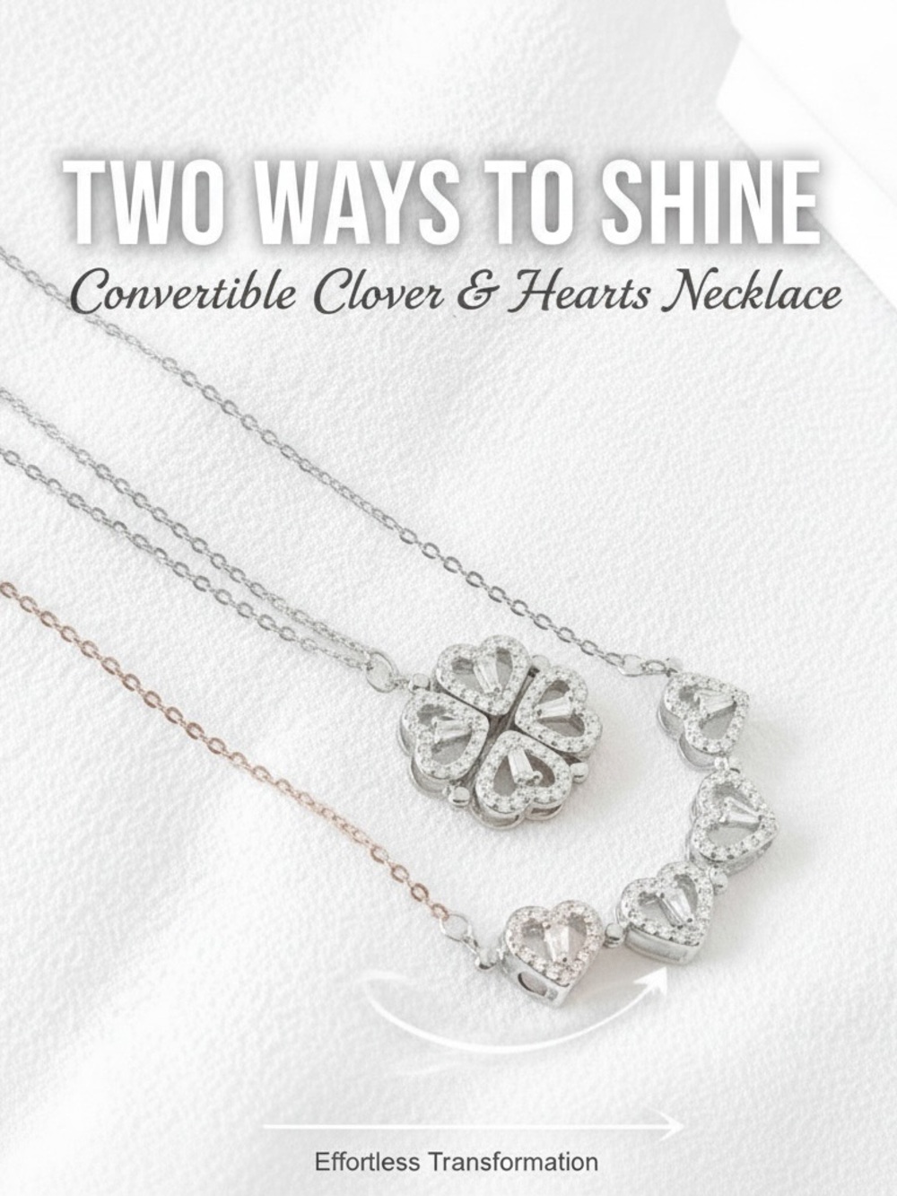 Convertible Clover & Hearts Necklace - Silver and Rose Gold